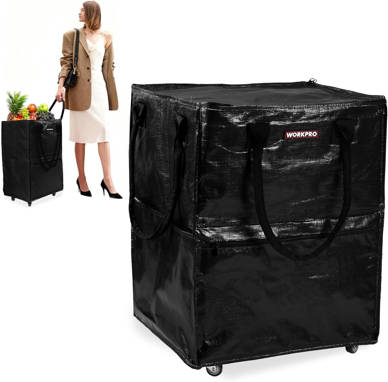 WORKPRO Folding Trolley Reusable Grocery Bag Heavy Duty Roll Wheels