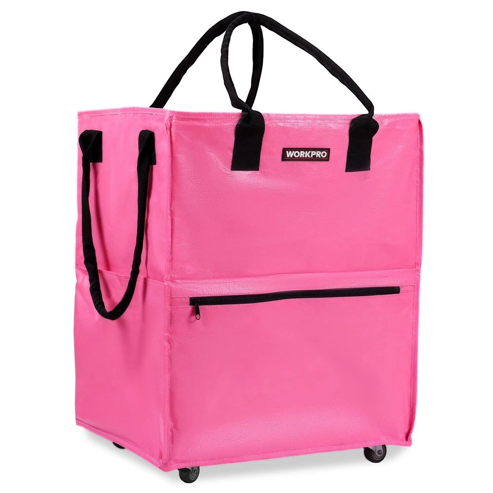 WORKPRO 36-Gallon Rolling Grocery Bag Tote 5 Wheels Dual Carry Large Storage Bag