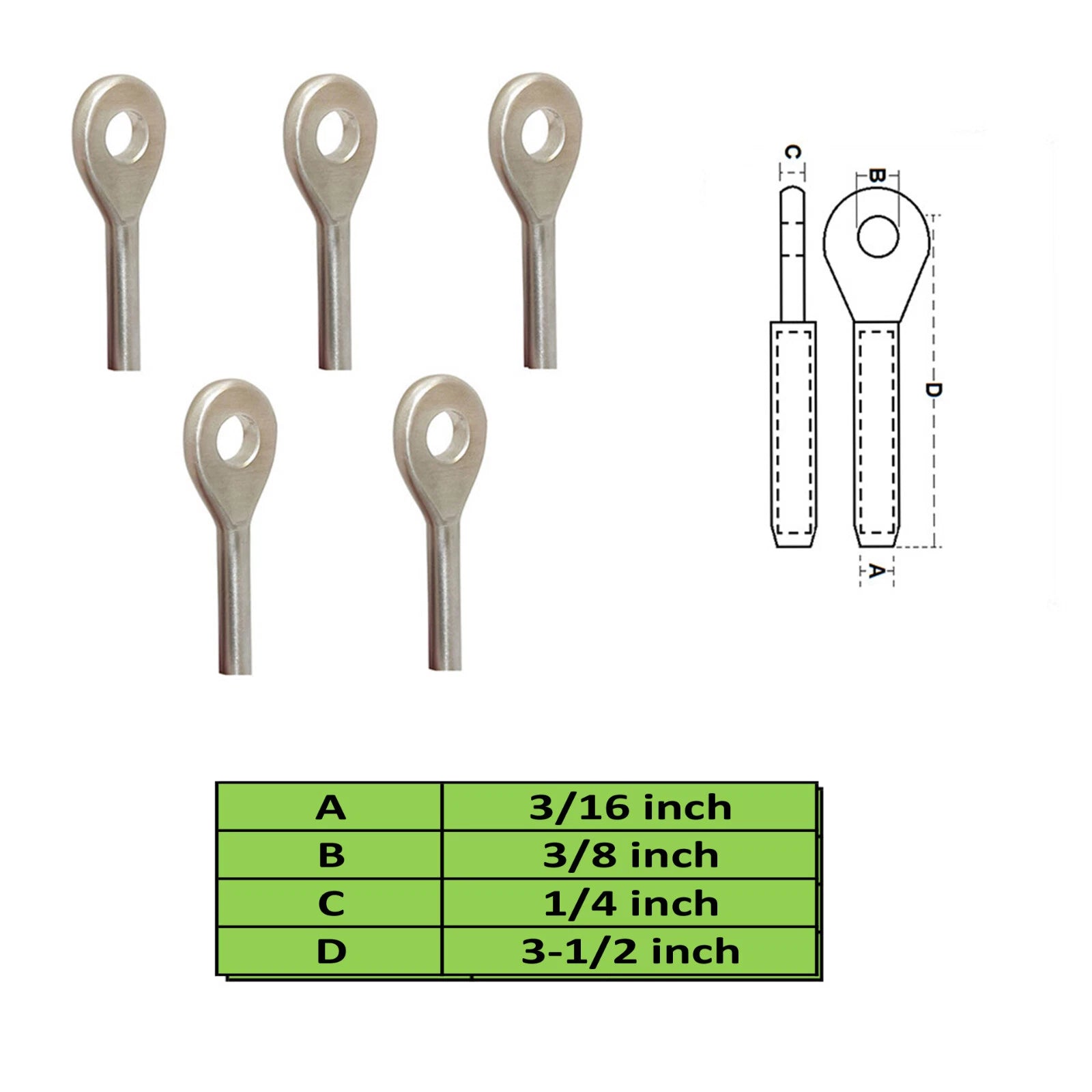 Hand Aircraft Eye Stainless Steel 3/16'' Wire Rope Swage Eye Terminal
