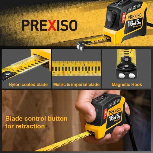 PREXISO 2-in-1 Digital Tape Measure 16Ft by PREXISO