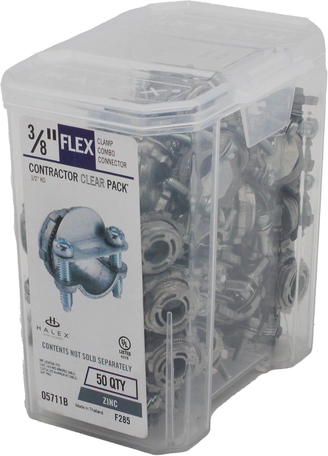 3/8 In. Clamp Type Connector. Fitting for Flex, Nm, Ac, and Mc Cable