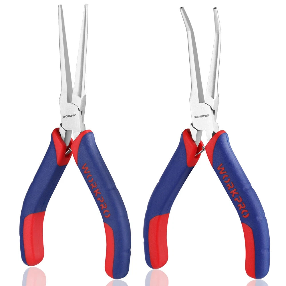 Workpro 6" Mini Needle Nose Pliers Set Long Nose Pliers, Bent Nose