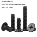 Phillips Thin Wafer Flat Head Screws M2-M4 Black Zinc