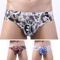 Mens Breathable Thin Underwear Pouch Briefs With Printed See Through