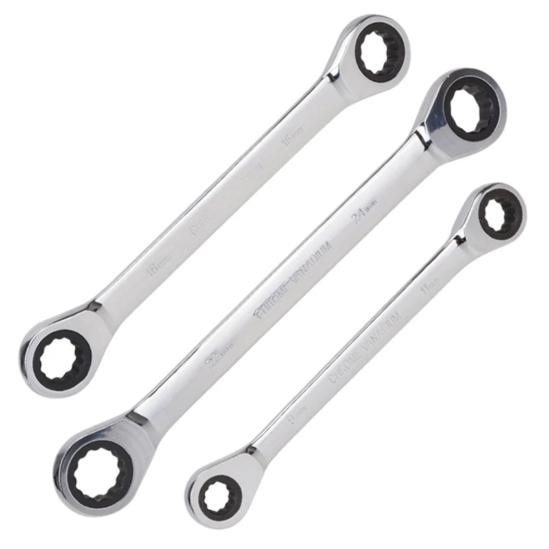 Double End Ring Ratcheting Wrench Metric Switch Spanner Car Repair