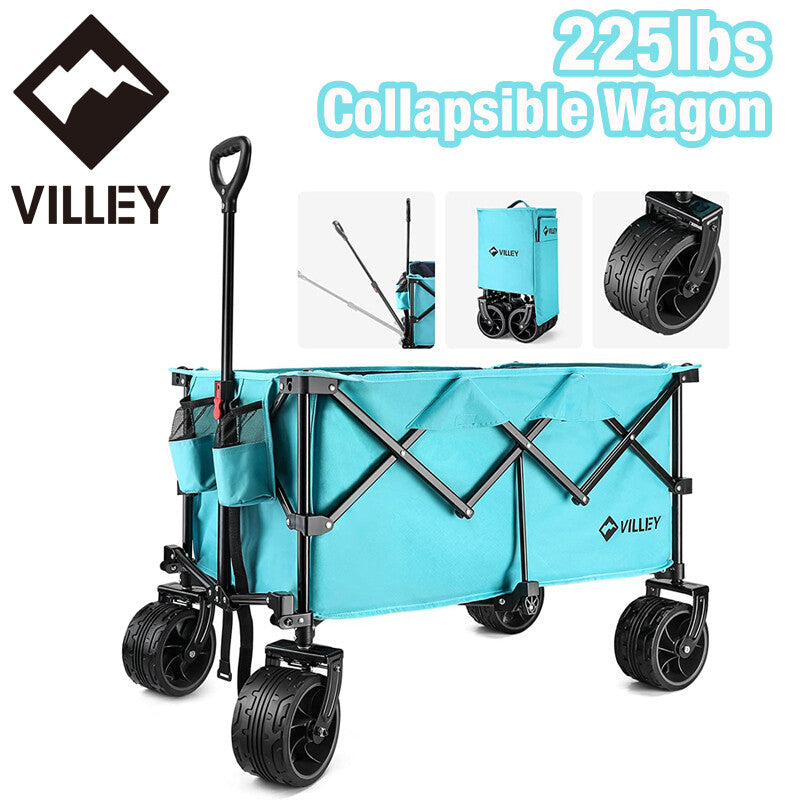 VILLEY Folding Beach Wagon Cart Collapsible Wagon Enlarged 225 lbs