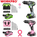 WORKPRO Pink/Green Cordless Drill Driver Sets 3/8" Keyless Chuck