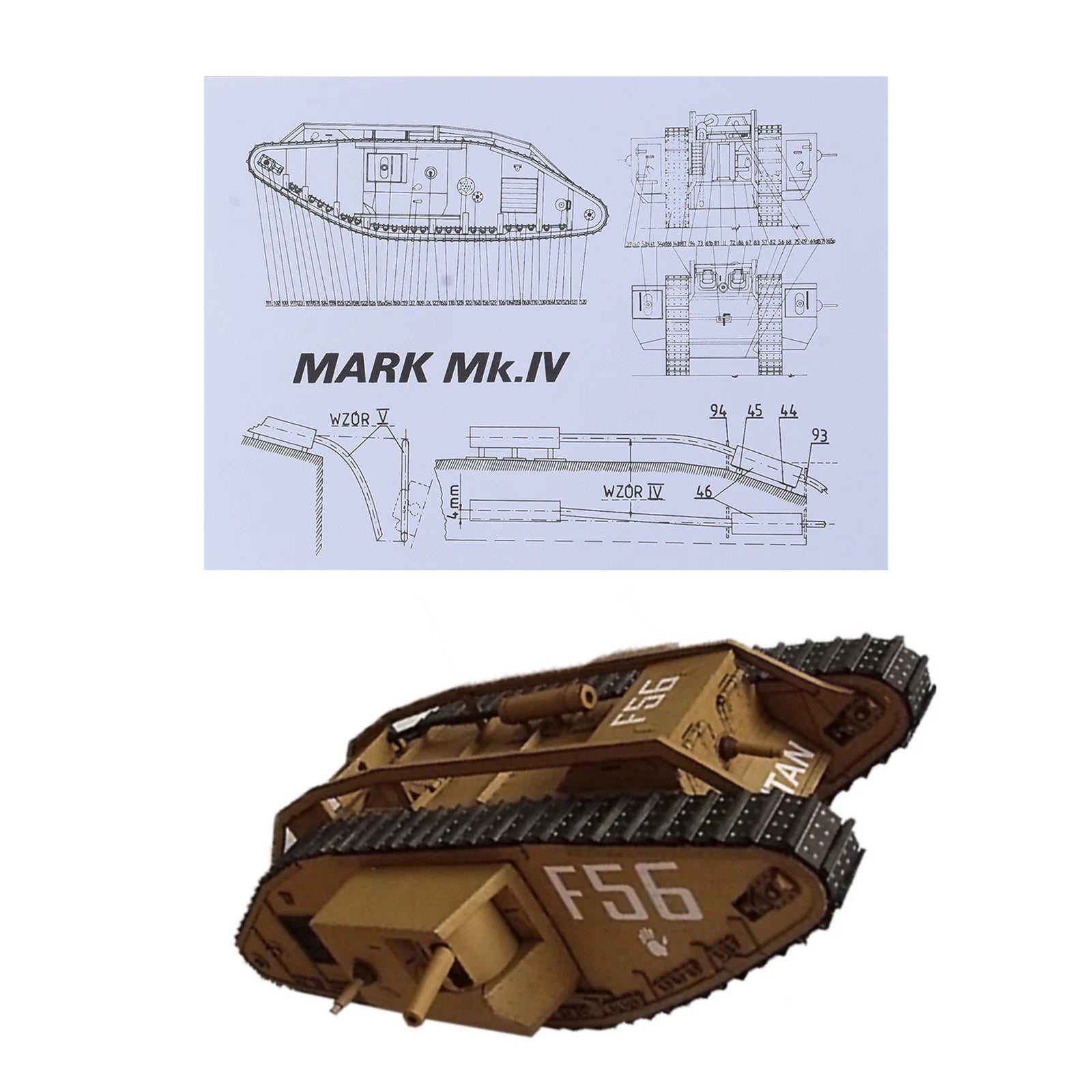 1/25 Scale Uk Mark Mk Iv Male Tank Paper Model Military Puzzle Kit