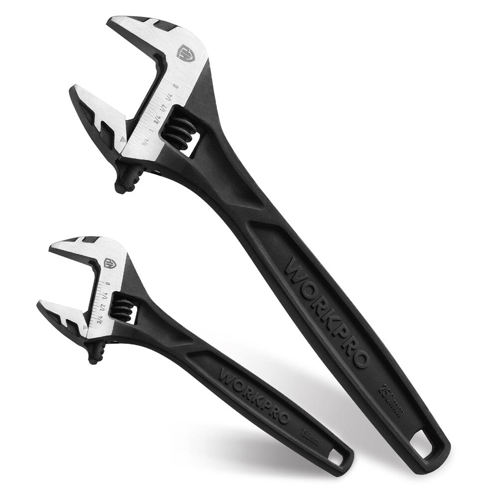 WORKPRO 2-Piece Adjustable Wrench Set 6" 10" Wide Jaw