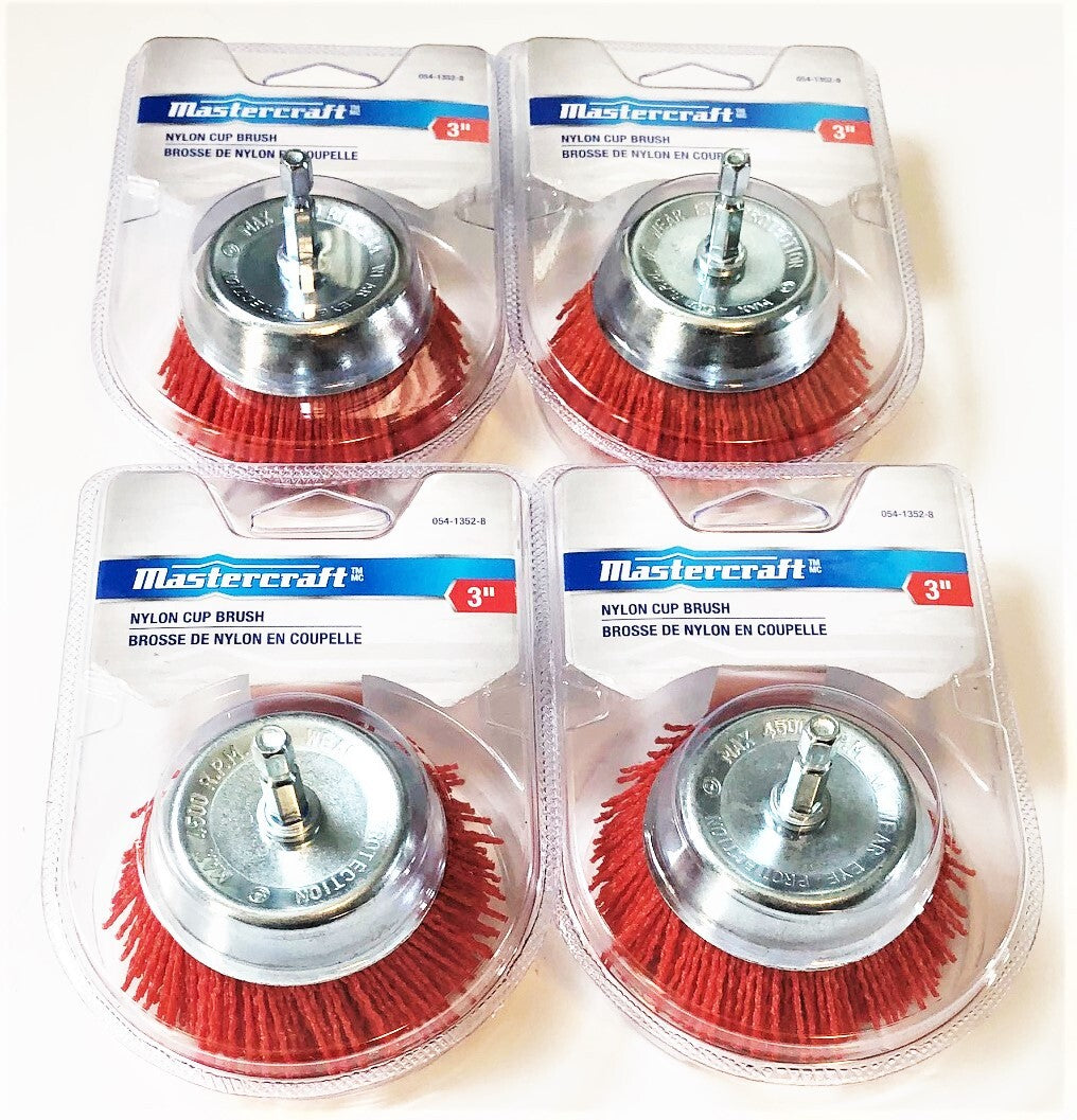 4 MASTERCRAFT 3" NYLON INFUSED CUP BRUSH WHEEL 1/4 HEX