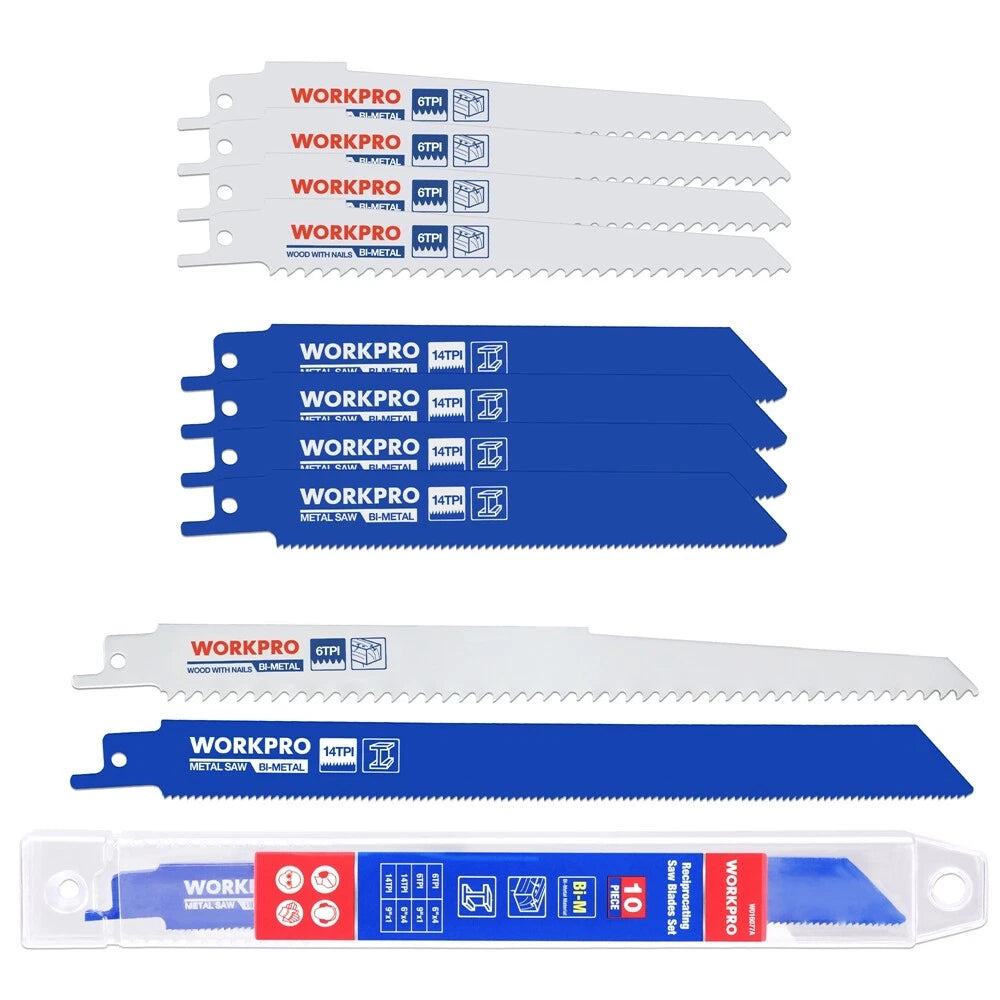 WORKPRO Reciprocating Saw Blade Sets 10PCS BIM Saw Blades for Metal Wood Cutting