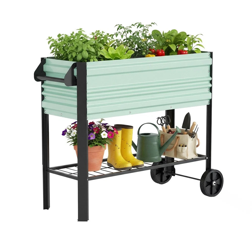 Workpro 37x14.6x31.6" Galvanized Raised Garden Bed W/legs Wheels