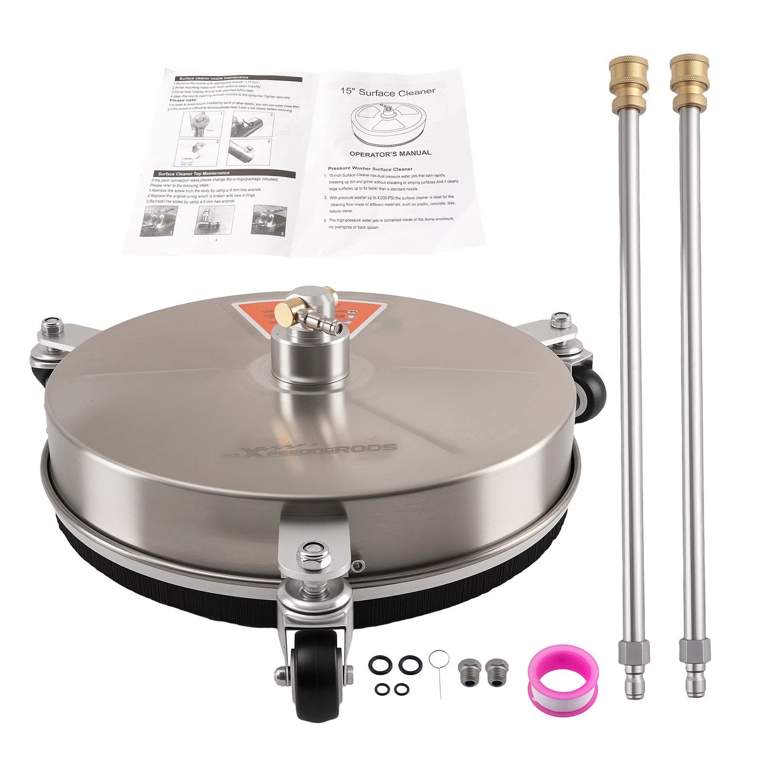 15"  Pressure Washer Surface Cleaner 4200PSI w/ Wand Steel 1/4" Quick Connect