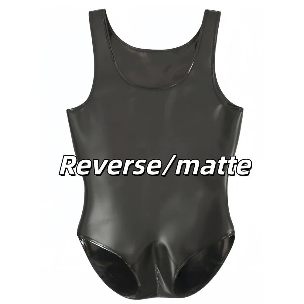 Men's Latex-blend Glossy Vest Bodysuit With Bulge Pouch For Nightclub