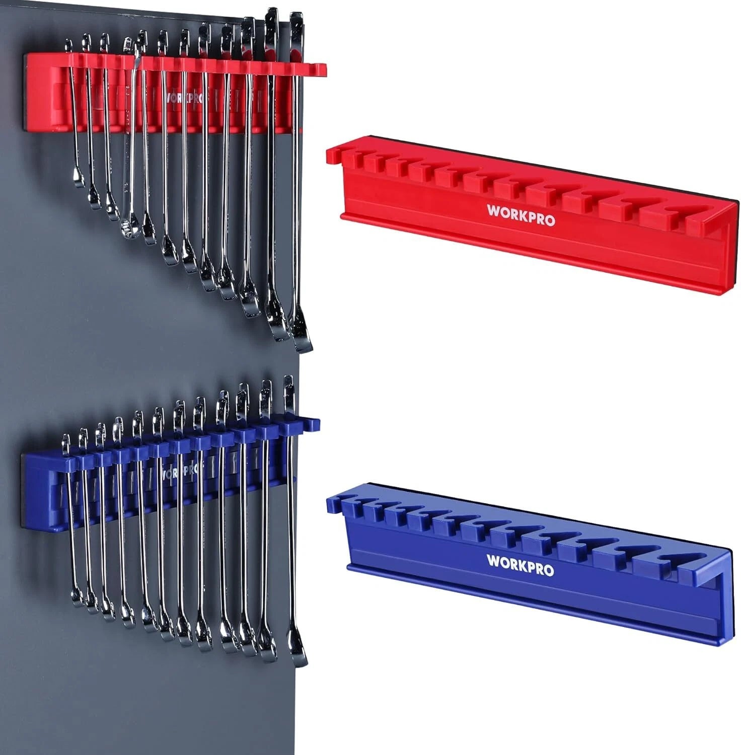 Workpro 2-piece Magnetic Wrench Organizer Wrench Rack Tool Trays