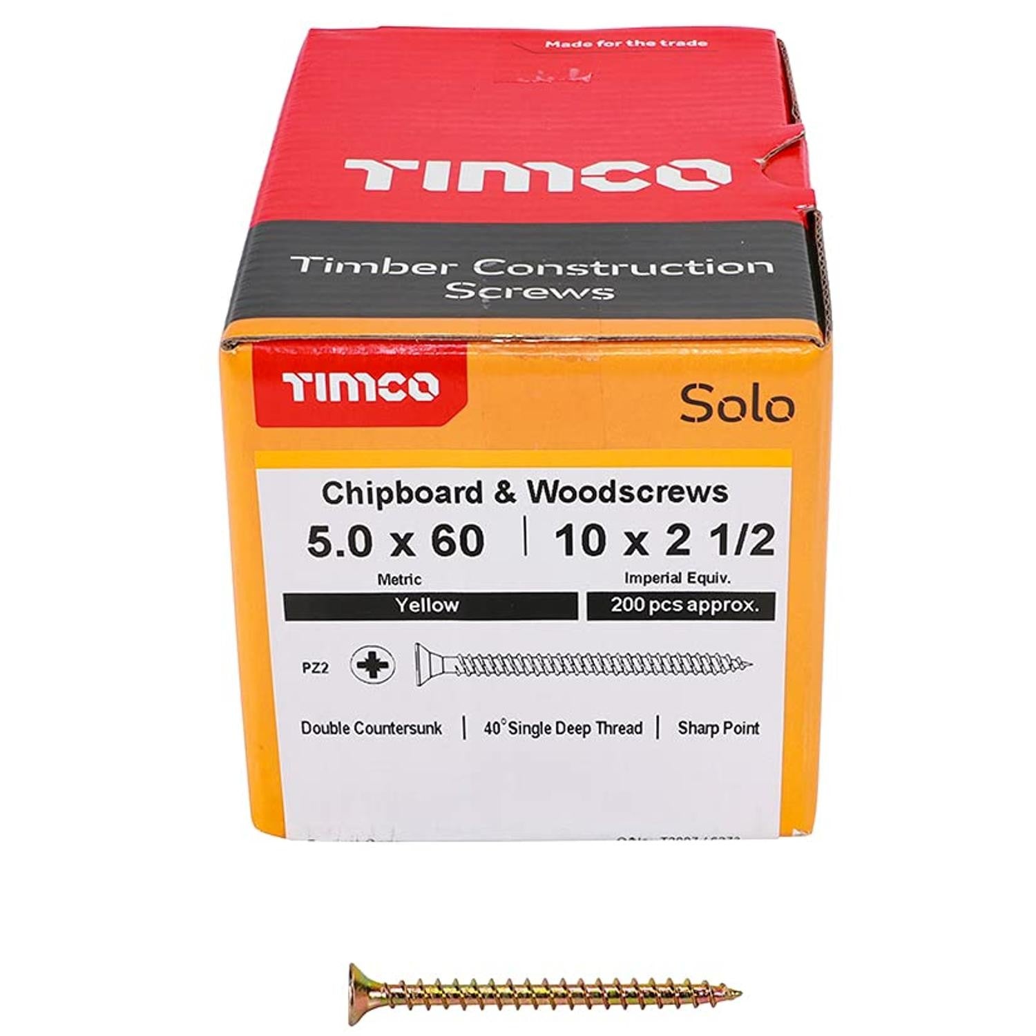 TimCo Solo Wood Screw Pozi Countersunk 3-6mm x 12-200mm by TimCo