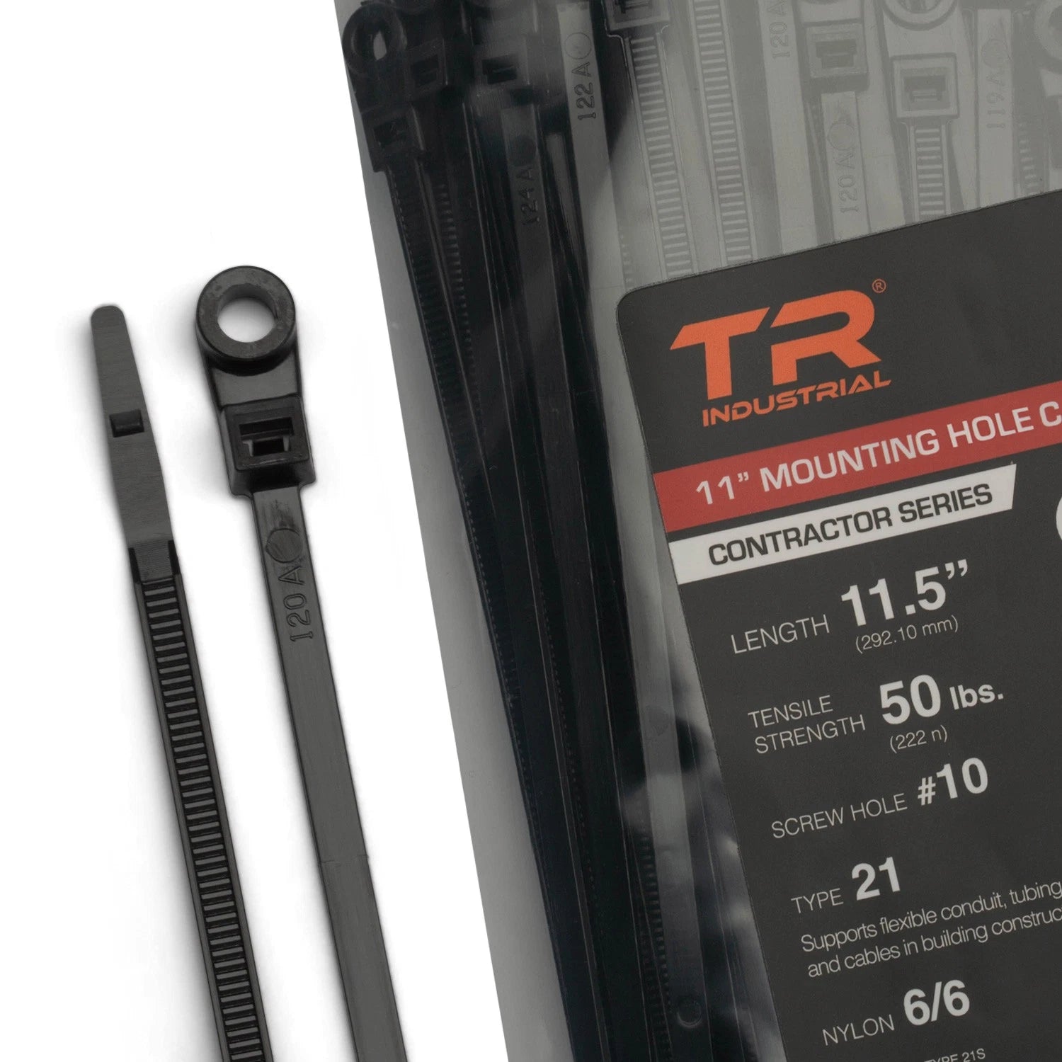 Tr Industrial Contractor Series Mounting Hole Uv Black Cable Ties, 11"
