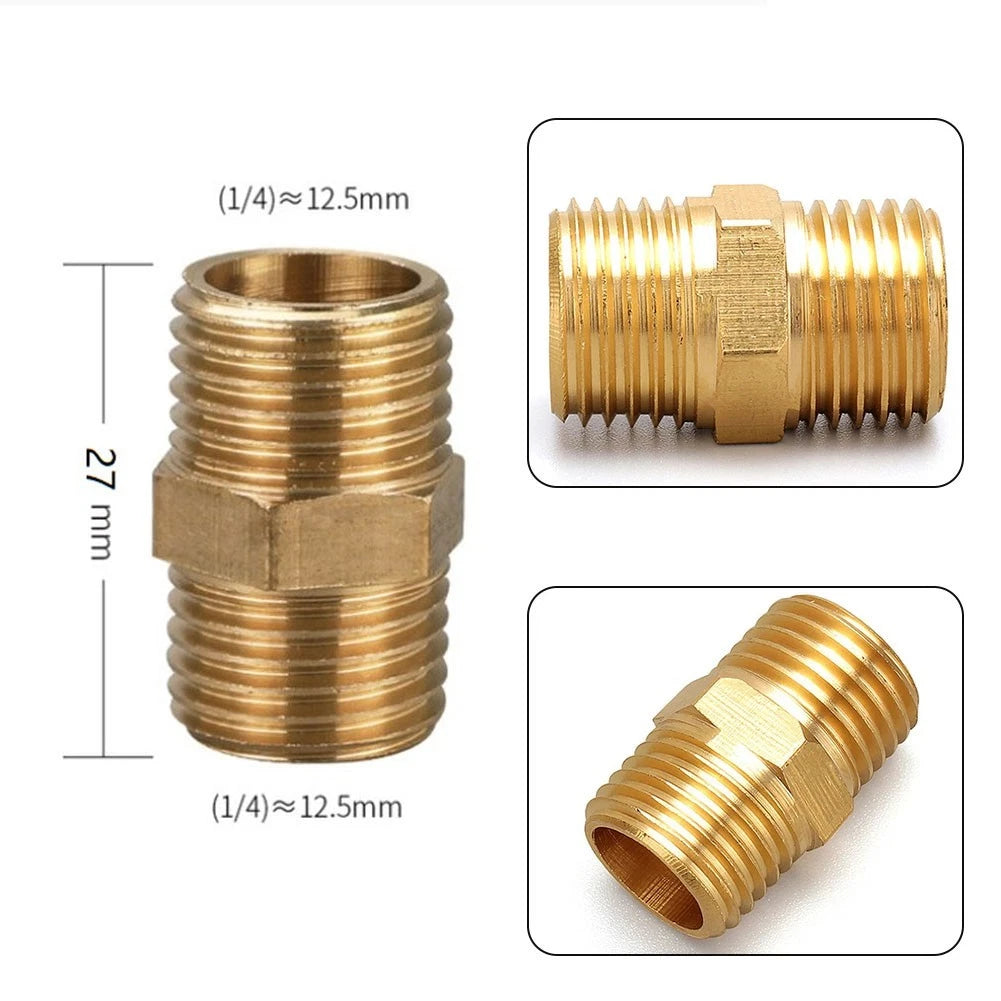 Air Line Compressor Fittings 1/4" Male To Male Hex Nipple Brass