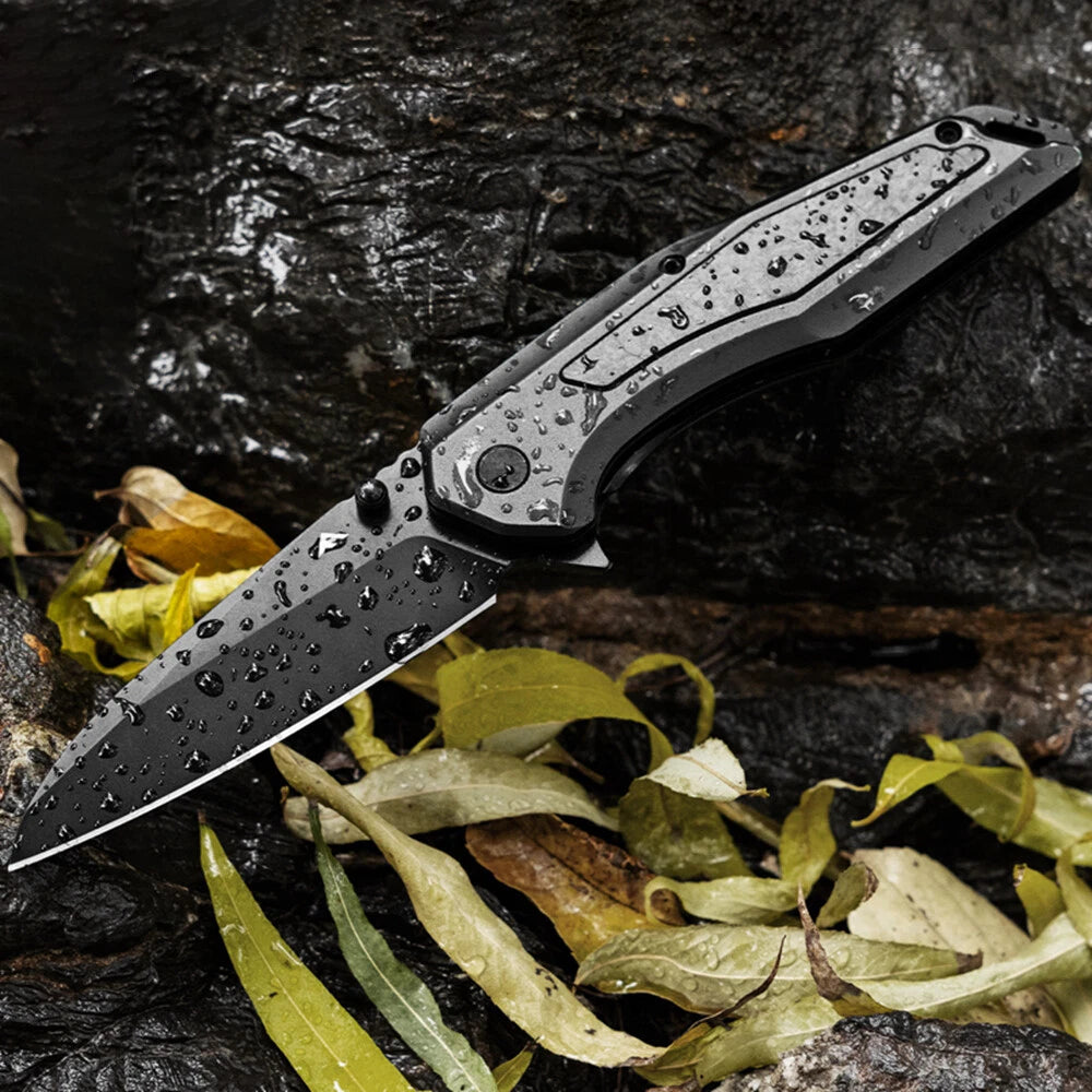 FLISSA Folding Pocket Knife w/Shredded Carbon Fiber Aluminium Handle Steel Blade