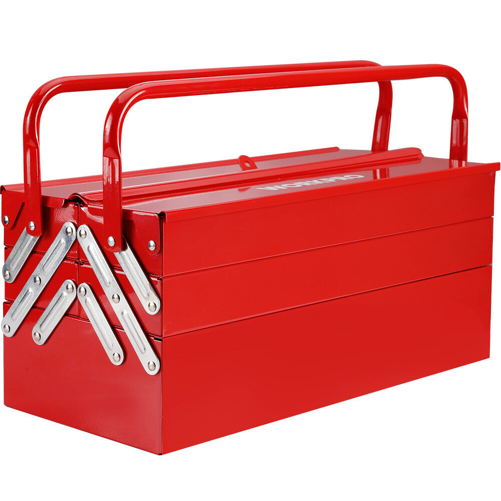 WORKPRO Metal Tool Box 18'' Cantilever Folding Red Storage B