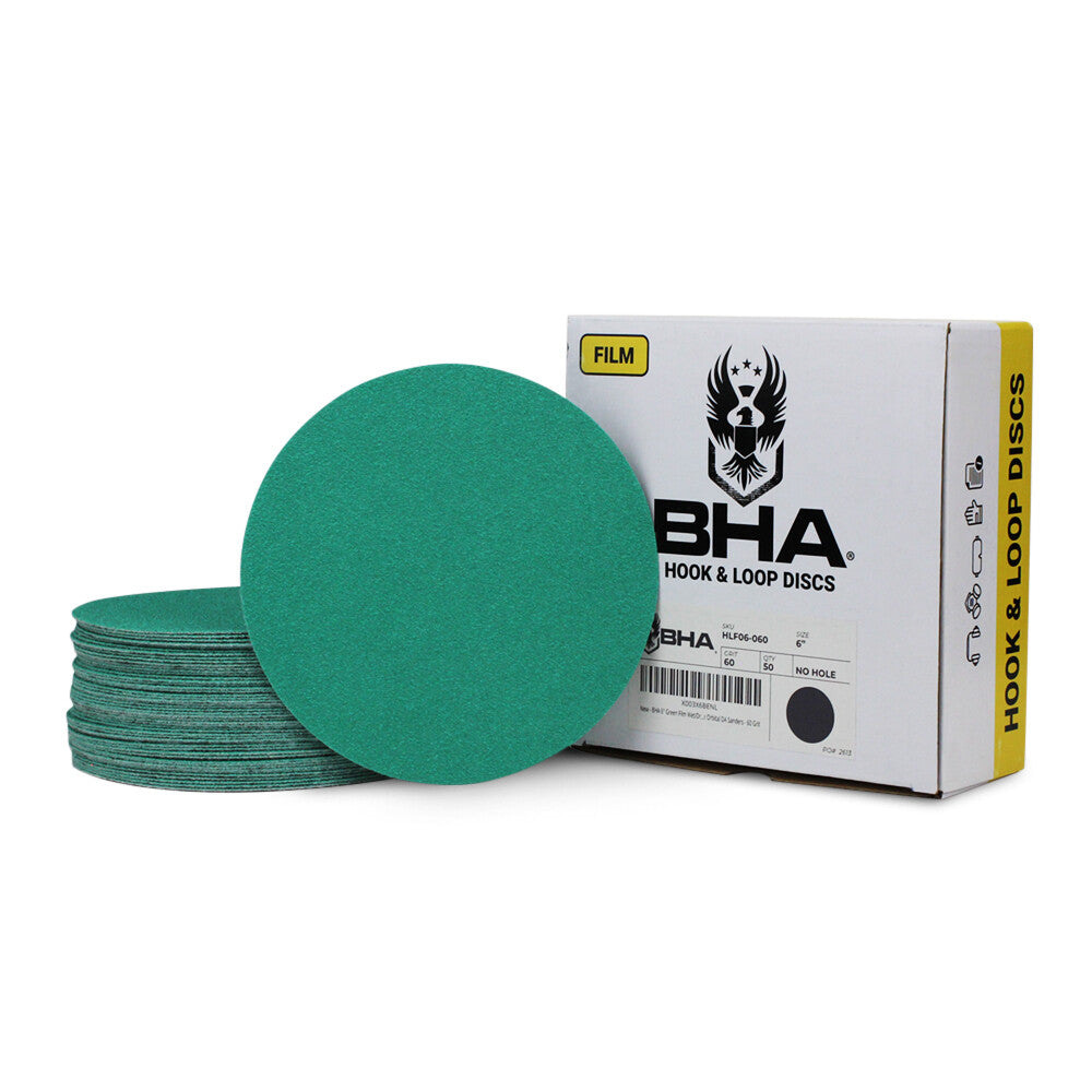 BHA 6" Green Film Hook & Loop Sanding Discs, Wet/Dry Orbital Sandpaper