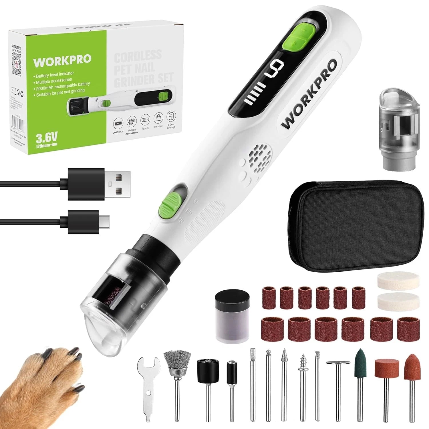Workpro 6-speed Dog Nail Grinder Pet Nail Grinder 70 Accessories