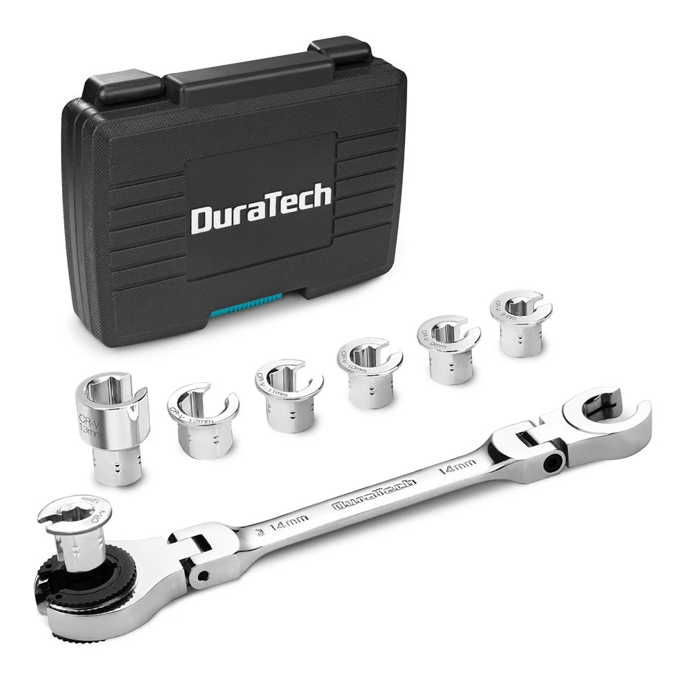 Duratech 7-in-1 Ratcheting Wrench Set Metric 8-14mm Open Flex-head