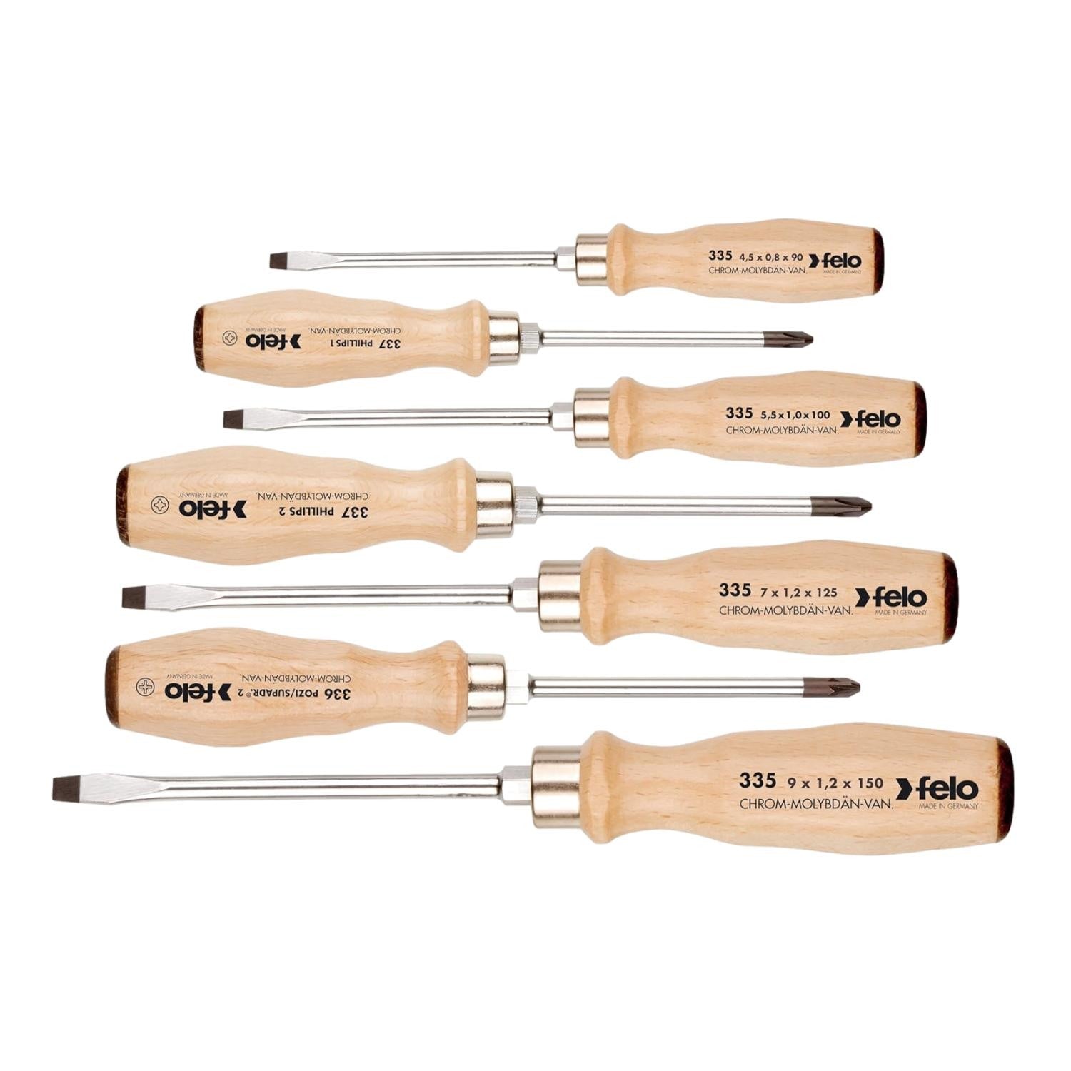 Felo 7 Piece Wooden Handle Screwdriver Set Slotted/Pozi/Phillips by Felo