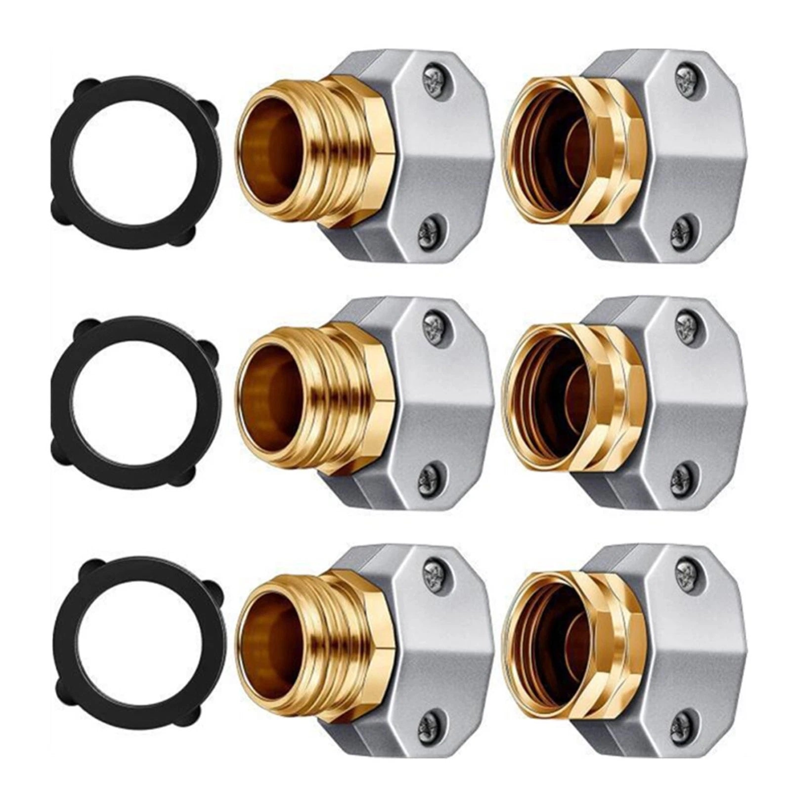3 Set 3/4'' Brass Water Hose Pipe Repair Male Female Garden Connector