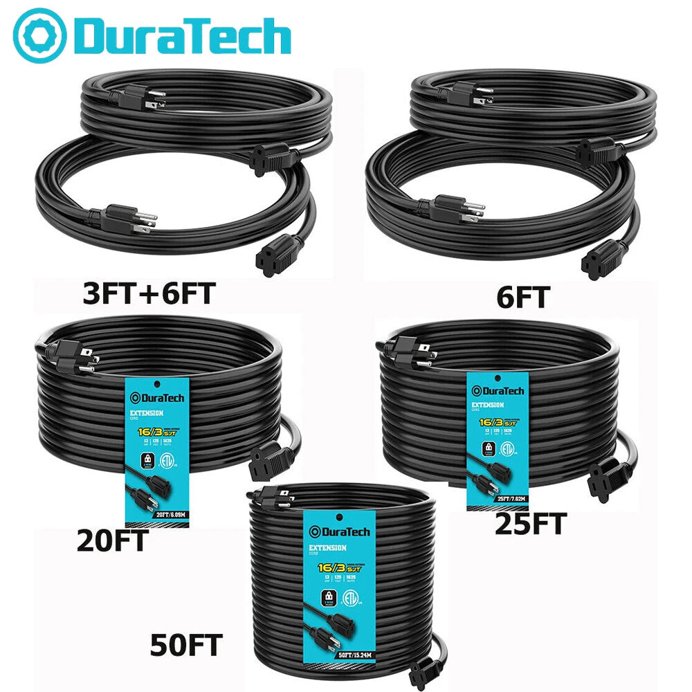 Duratech 50 Ft/25ft/20ft/6<wbr/>ft/3 Ft Extension Cord Outdoor 16/3