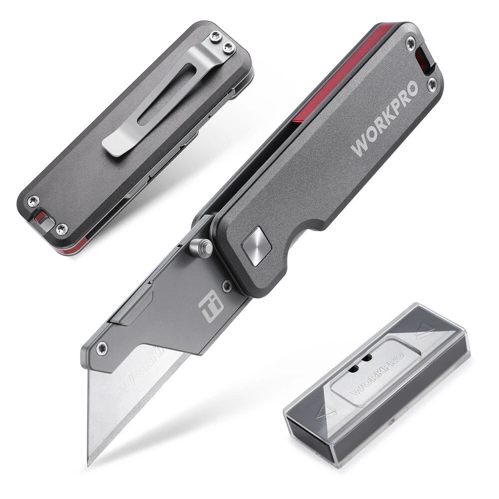 WORKPRO Folding Utility Knife Titanium CNC Unibody Box Cutter Quick Change Blade