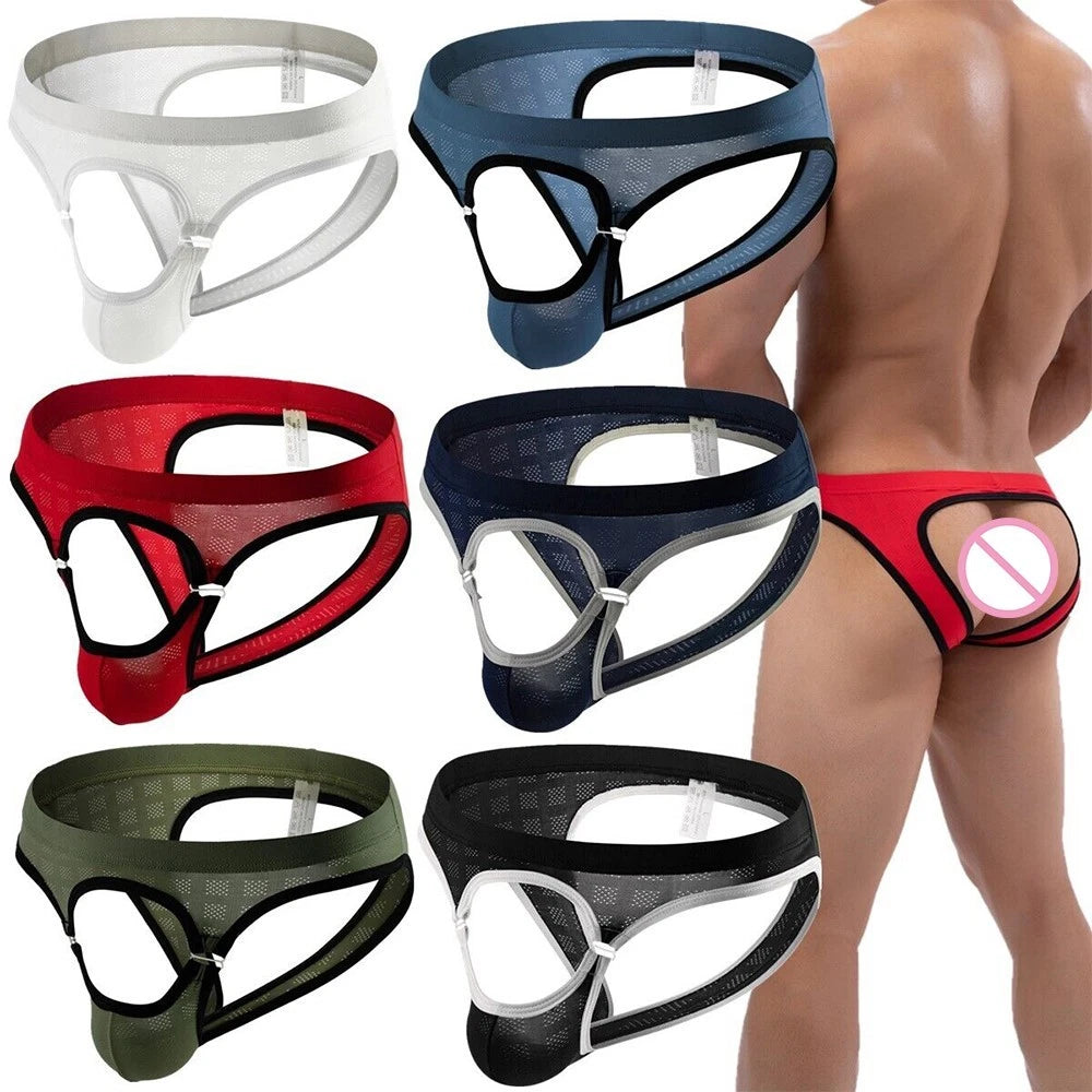 Mens Sexy Jock Strap Briefs Open Front Hole Underwear Backless
