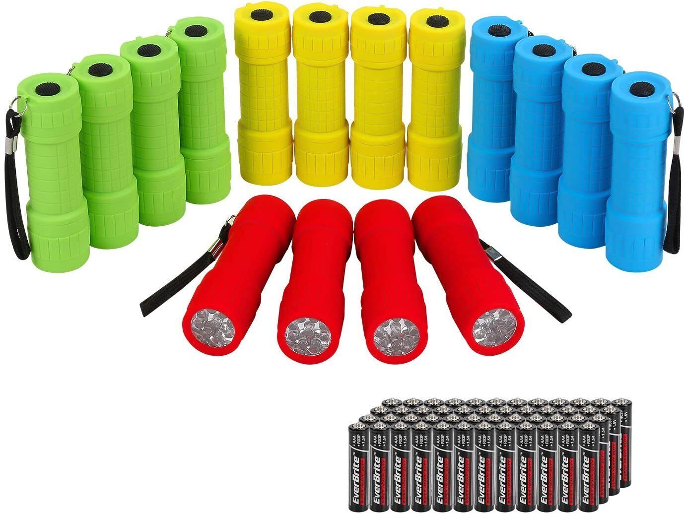 EverBrite 16-Pack Mini LED Flashlight Set - Assorted 4 Colors W/48 AAA Batteries