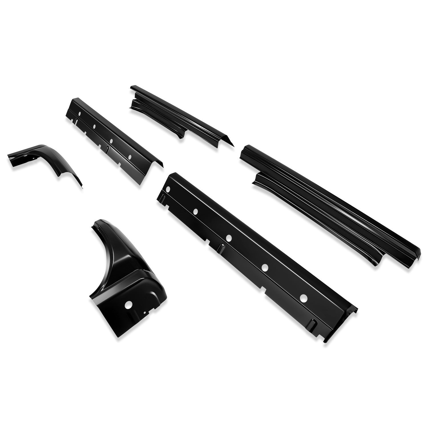 Fit 14-19 Silverado Sierra Crew Cab Black Pair of Slip-on Outer Rocker