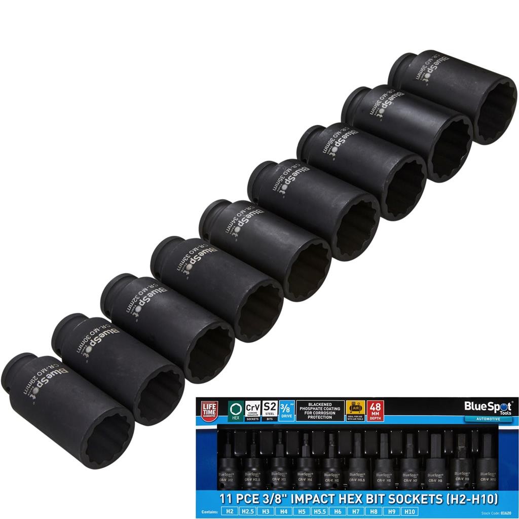 BlueSpot 11pc Impact Hex Bit Socket Set H2 to H10 3/9" Drive Allen Key Tool KitO