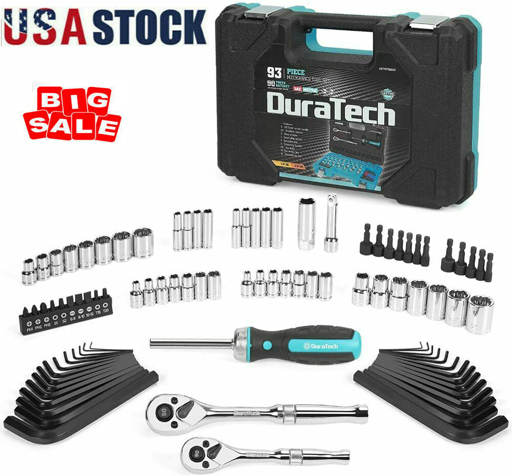 DURATECH 93PC Mechanics Tool Set Drive Socket SAE/Metric w/ Tool