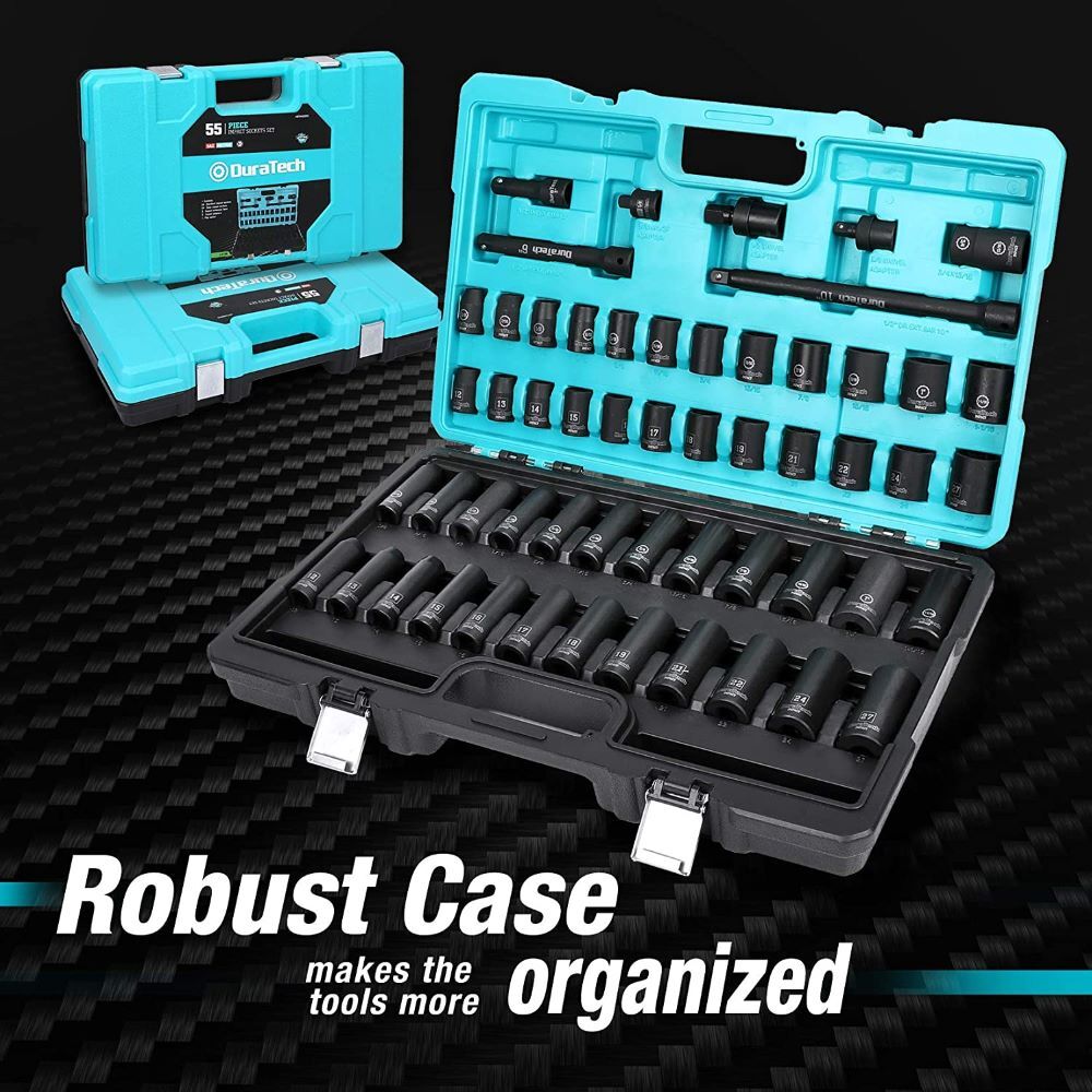 DURATECH 55PCS 1/2" Impact Socket Set Standard&Deep Impact S