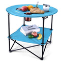 VILLEY Folding Camping Table Round Beach Table Double-Layer w/4 Cup Holder &amp; Bag