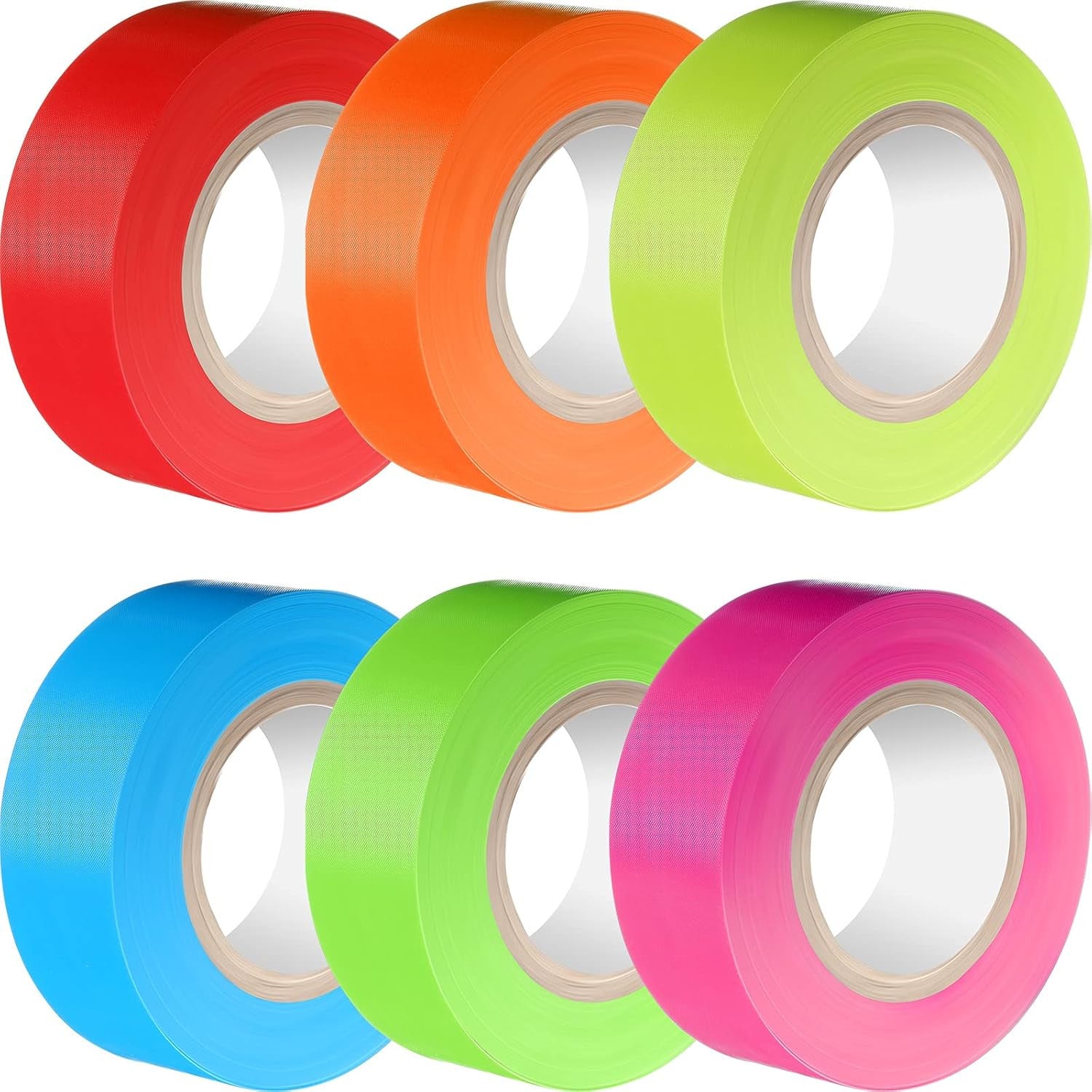 6 Pack Assorted Colors Flagging Marking Tape 1''x 600 Ft Non Adhesive