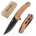 Flissa 3.2” Pocket Folding Knife D2 Blade Wood Handle W/ Button Lock