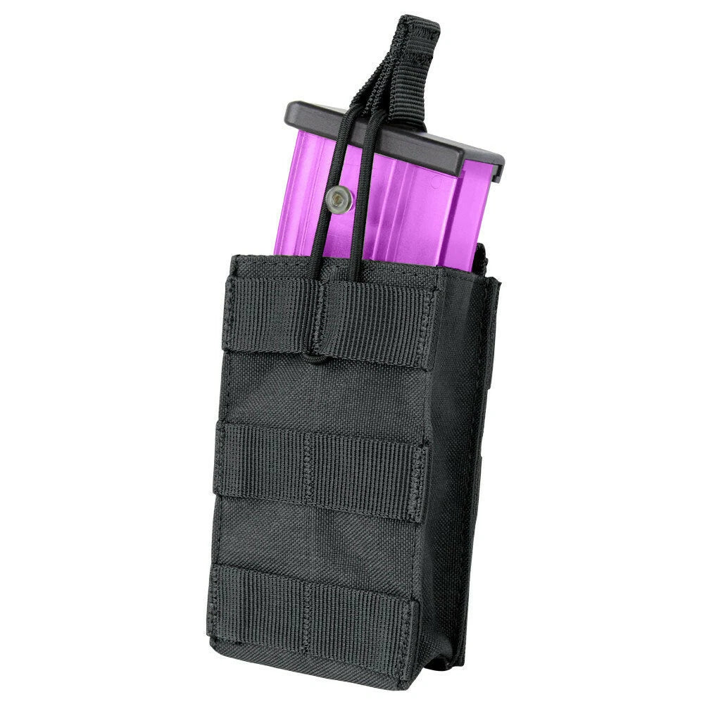 Tactical Molle Single Open Top Bungee Magazine Mag Pouch - Black