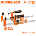 JORGENSEN 2-pack Steel Bar Clamps Set 12-inch Medium Duty 600 Lbs Load