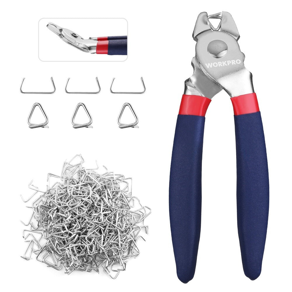 WORKPRO Bent Hog Ring Pliers with 500PCS Hog Rings by WORKPRO