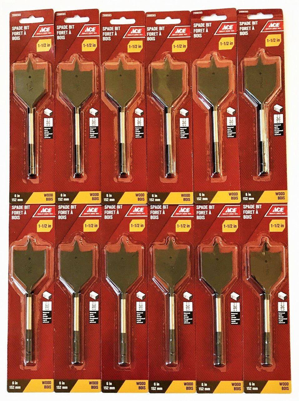 12 Ace Quick Change Spade Paddle Drill Bits - 1-1/2" by Ace