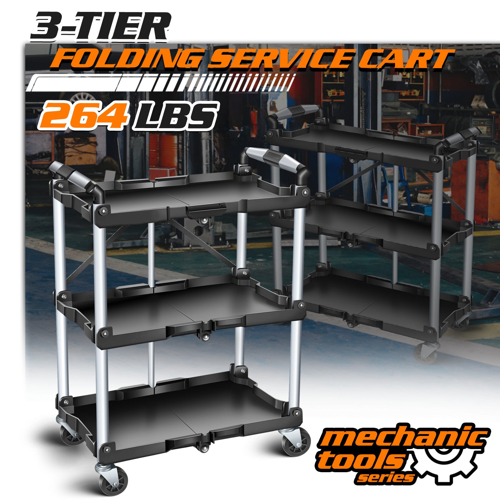 3 Tiers Rolling Tool Cart with Hanging Board