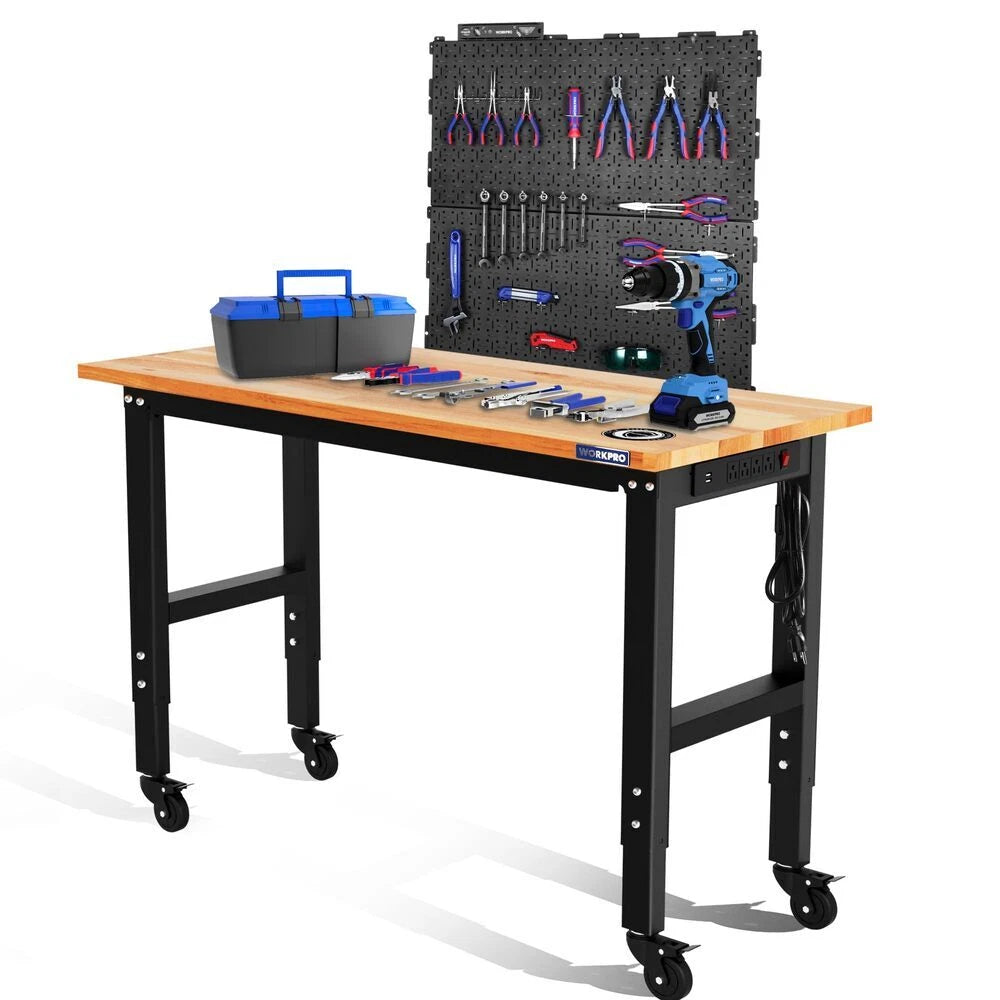 Workpro 48" Adjustable Workbench 16x32" Metal Pegboard 1000lbs Load