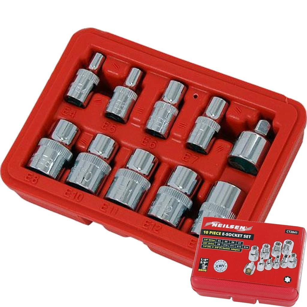 Neilsen E Torx Socket Set Female Star Bit External Hex Torque E4 - E14