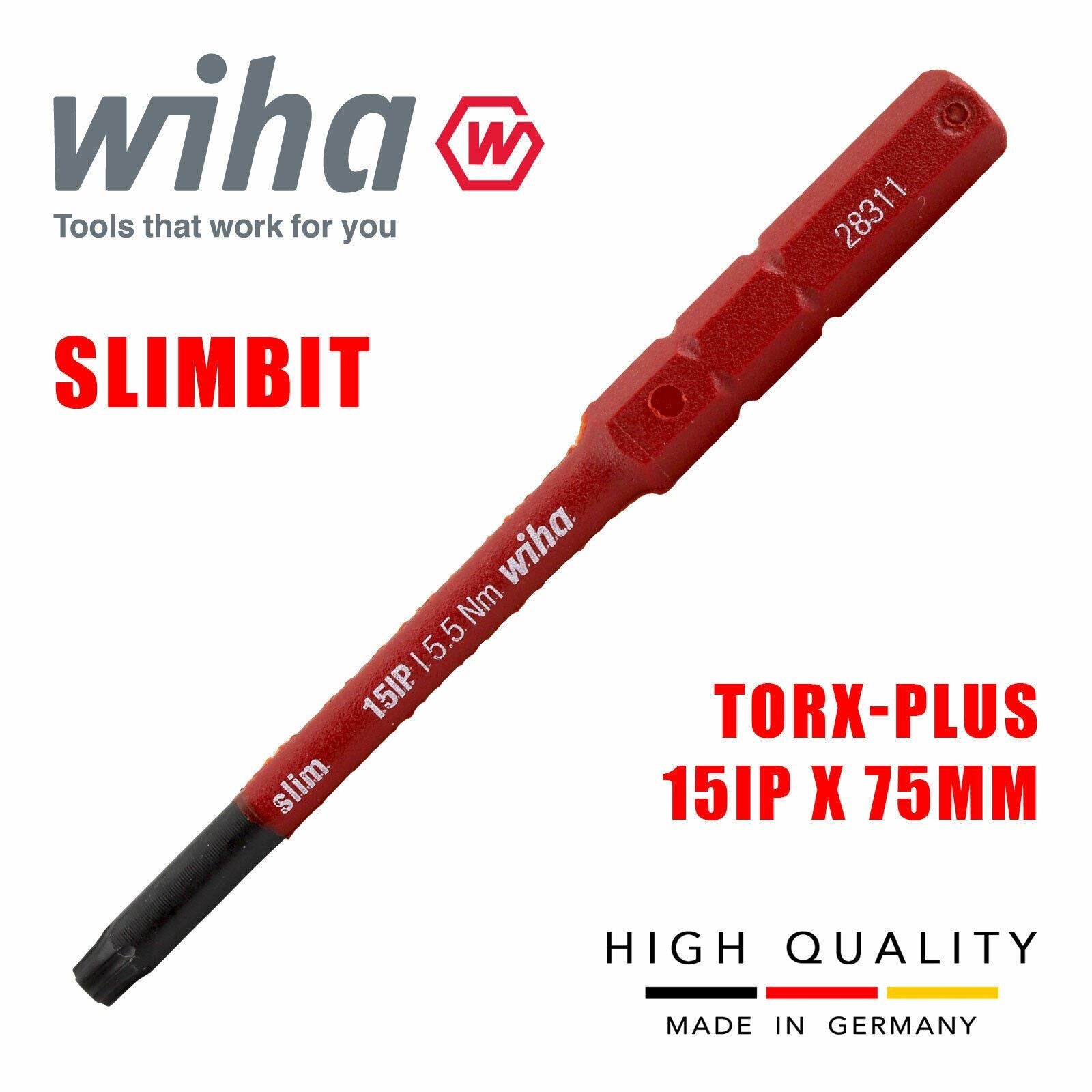 Wiha 43149 Tournevis Torx Plus SlimBits Électricien VDE 15IP T15IP 75 mm 1000VOp