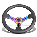 Nrg Reinforced 35cm 3"deep Dish Neo Chrome Spokes Black Leather