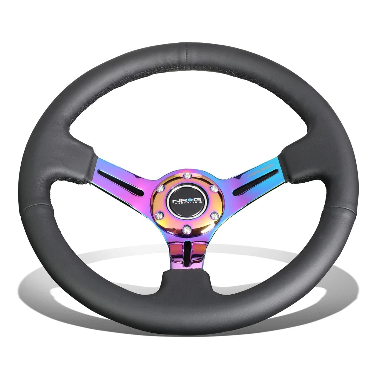 Nrg Reinforced 35cm 3"deep Dish Neo Chrome Spokes Black Leather